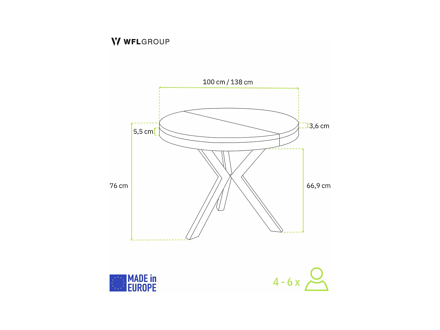 Table à manger ronde extensible style Loft - Grande table industrielle avec pieds en métal - Gain de place pour salon et séjour - Béton Gris - 100 à 140 cm