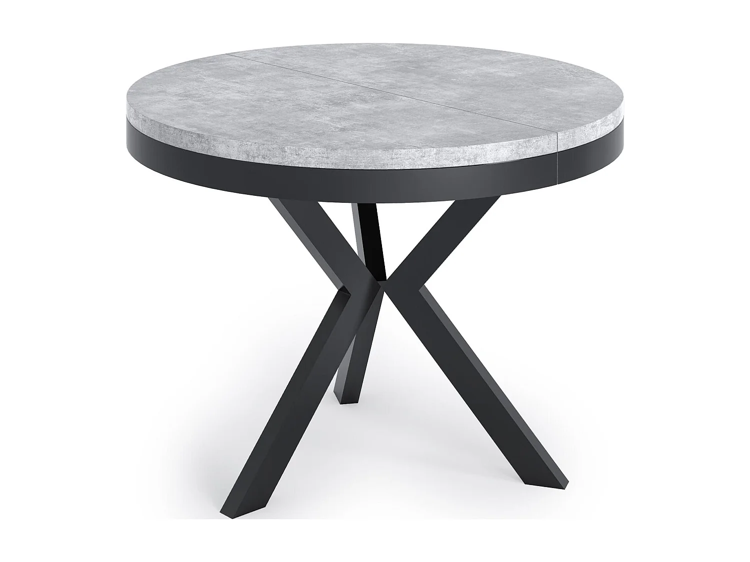 Runder Ausziehbarer Esstisch im Loft-Stil - Industrieller Tisch mit schwarzen Metallbeinen - Platzsparender Tisch für Wohnzimmer - Beton Grau - 100 bis 140 cm