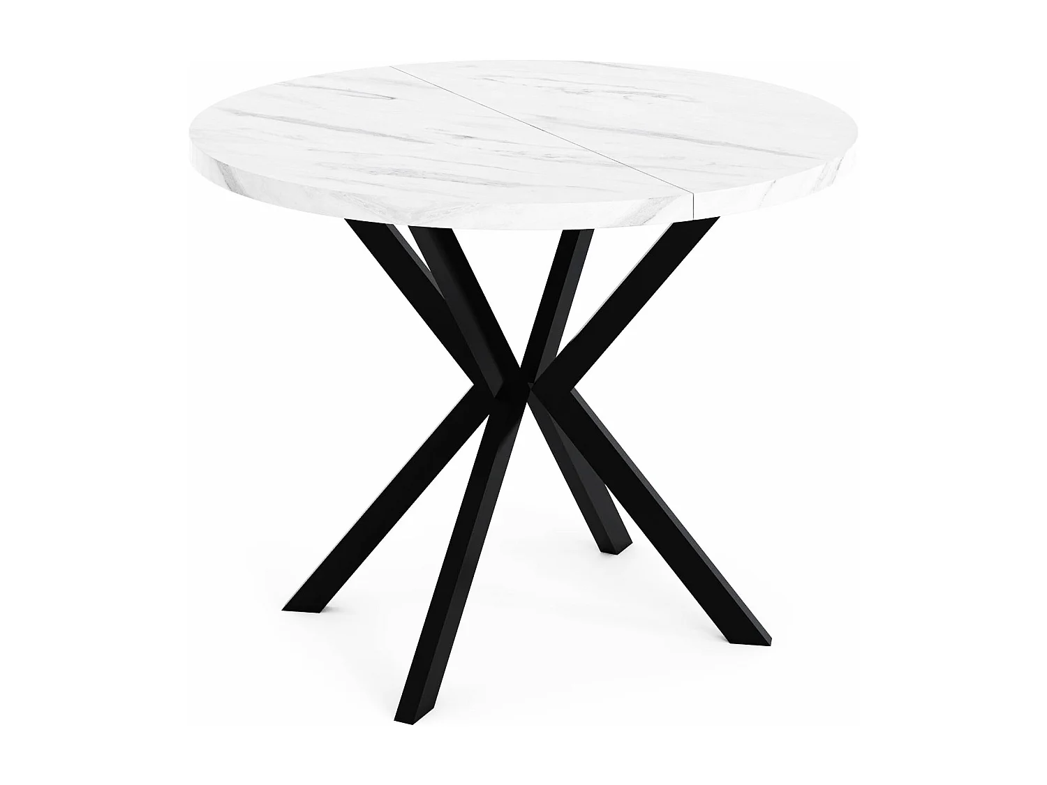 Runder Ausziehbarer Esstisch - Loft Style Tisch mit Metallbeinen - 120 bis 200 cm - Industrieller Tisch für Wohnzimmer - Spacesaver - Marmor Weiß - 120 cm