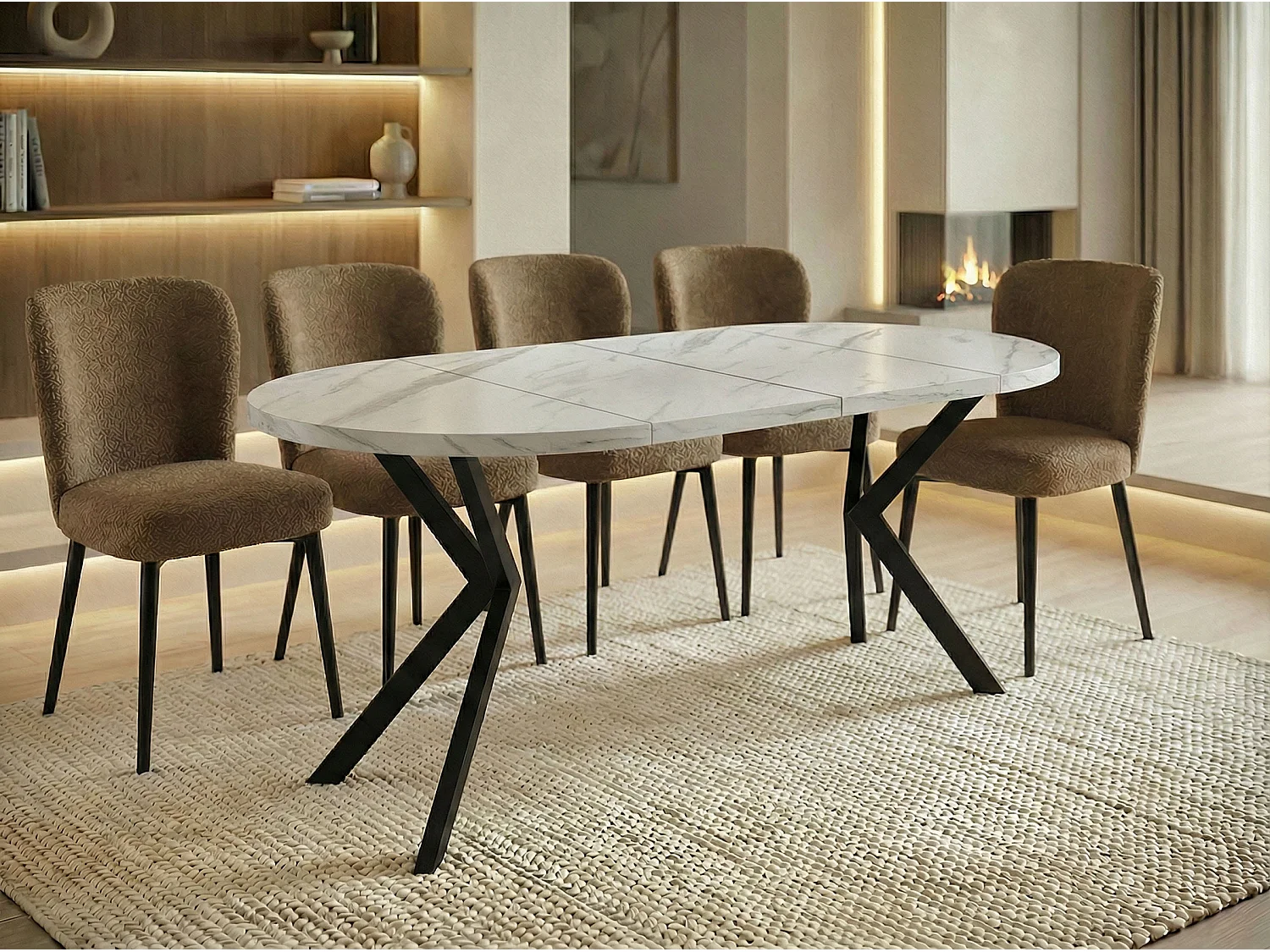 Runder Ausziehbarer Esstisch - Loft Style Tisch mit Metallbeinen - 120 bis 200 cm - Industrieller Tisch für Wohnzimmer - Spacesaver - Marmor Weiß - 120 cm