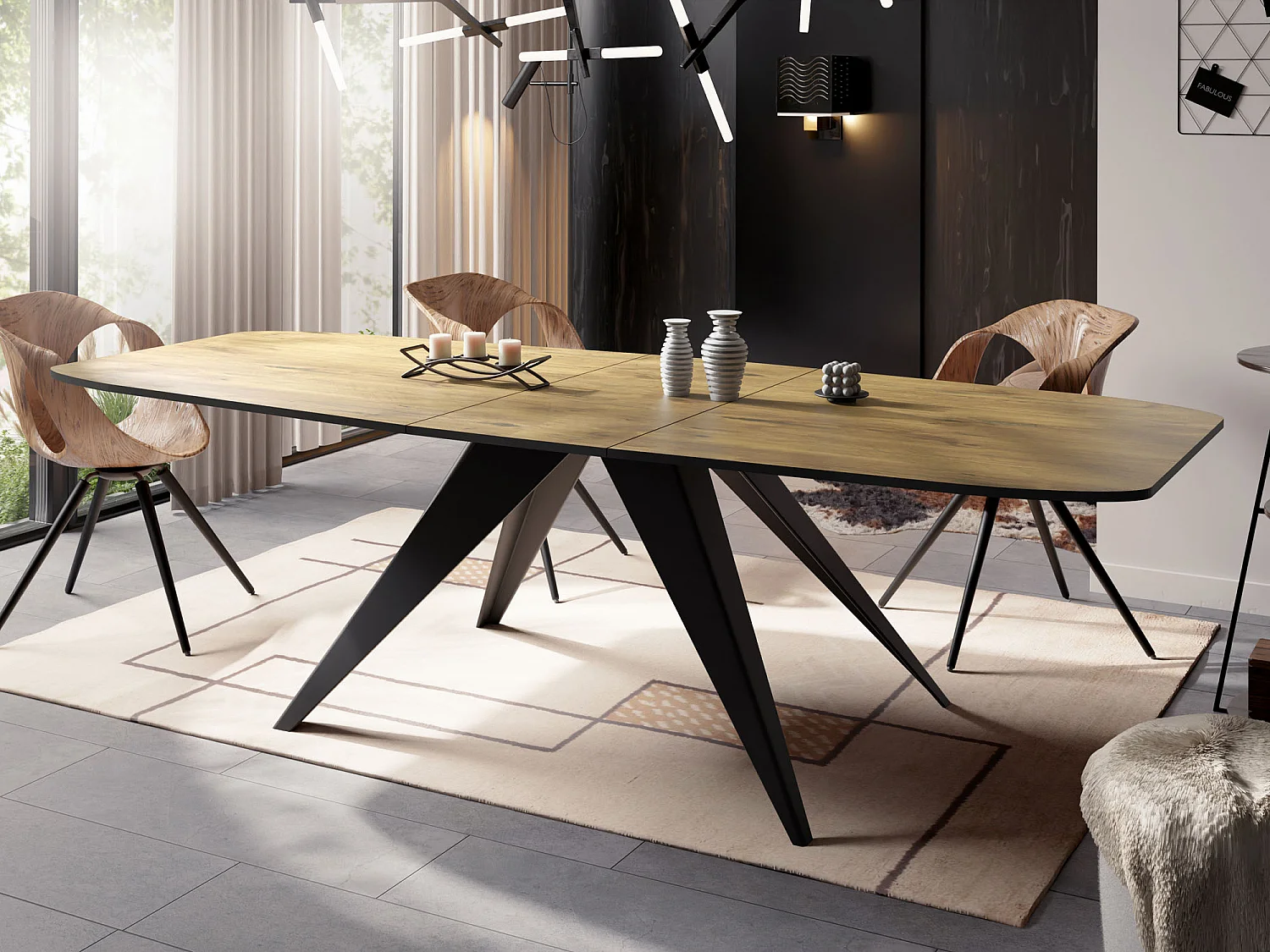 Ausziehbarer Esstisch im Loft-Stil - Industrieller Tisch mit Schwarzen Metallbeinen - Modernes Design für Wohnzimmer - 180 cm Ausziehbar auf 220 cm - Lancelot Eiche