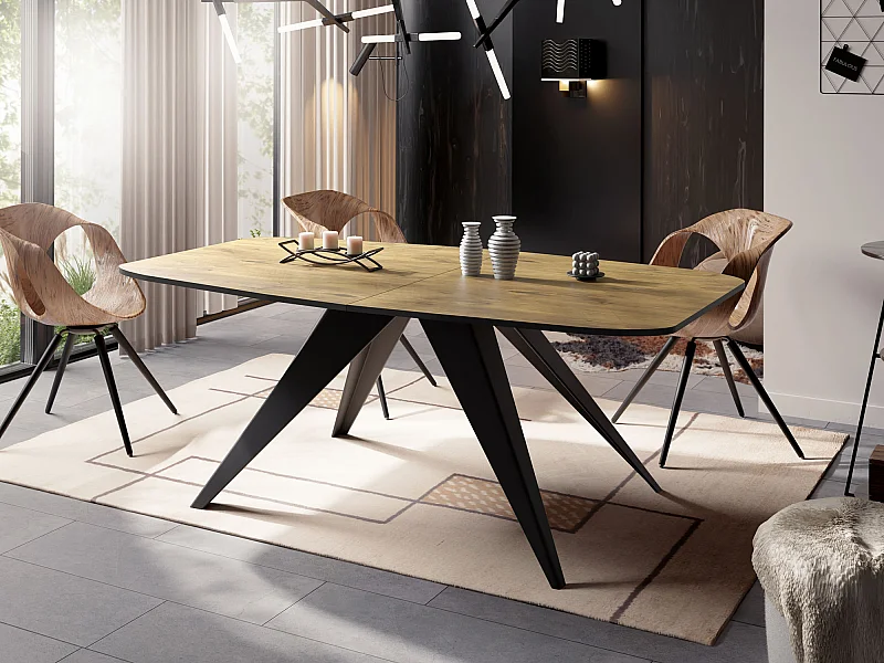 Ausziehbarer Esstisch im Loft-Stil - Industrieller Tisch mit Schwarzen Metallbeinen - Modernes Design für Wohnzimmer - 180 cm Ausziehbar auf 220 cm - Lancelot Eiche