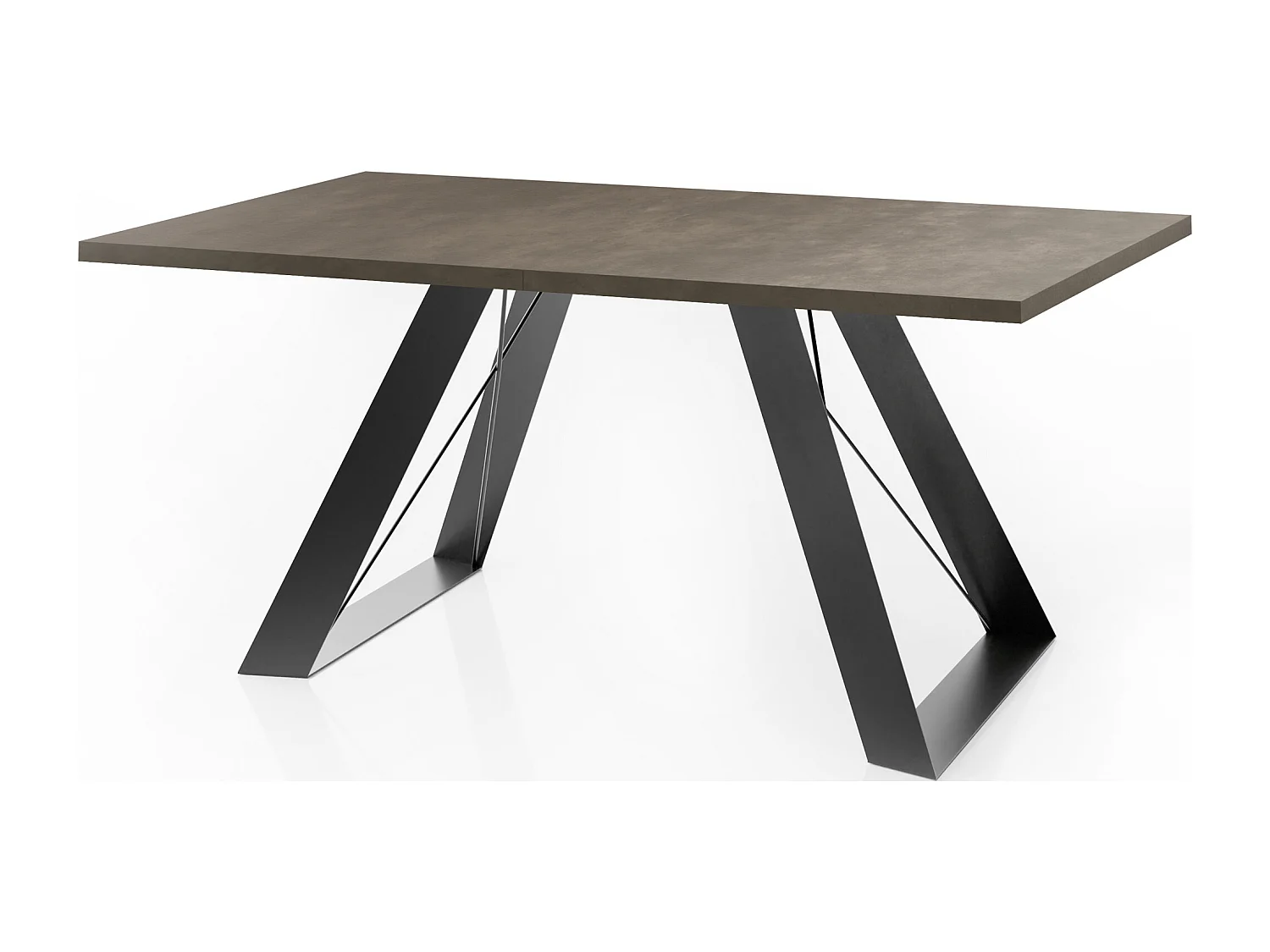 Esstisch Colter Schwarz im Modern Still, Rechteckig Tisch - Ausziehbar von 160 cm bis 260 cm, Pulverbeschichtete Weiße Metallbeine - 160 x 80 cm - Dunkel Beton