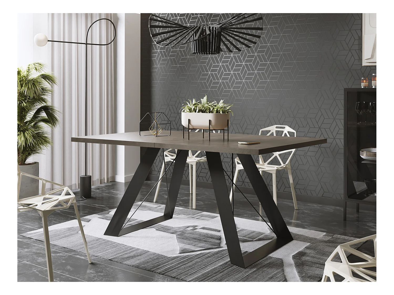 Table à Manger Extensible en Style Industriel - Pieds en Métal Robustes et Plusieurs Options de Plateau - Design Moderne pour Salle à Manger 160 cm - Chicago Béton