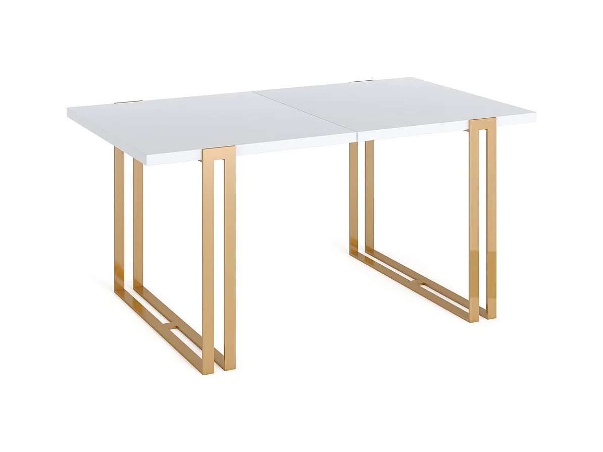 Ausziehbarer Rechteckiger Esstisch im Loft-Stil - Großer Industrietisch mit Goldenen Metallbeinen, 140 bis 240 cm - Platzsparender Konferenztisch - Weiß