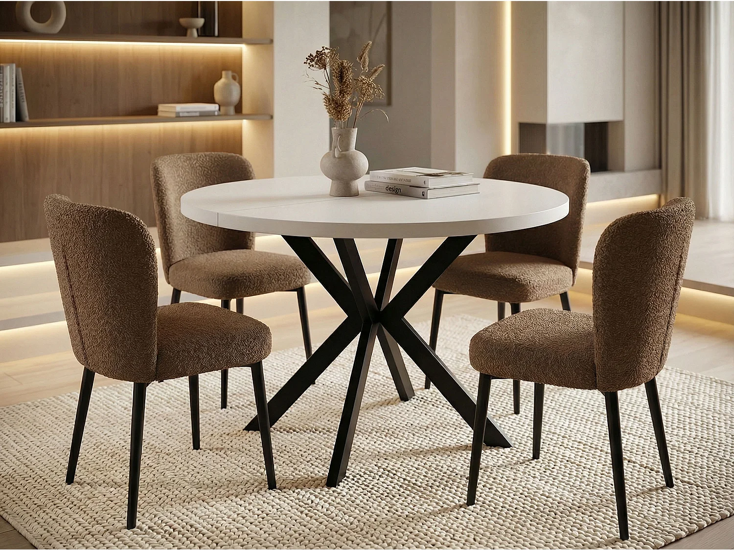 Runder Ausziehbarer Esstisch - Loft Style Tisch mit Metallbeinen - 120 bis 200 cm - Industrieller Tisch für Wohnzimmer - Spacesaver - Weiß - 120 cm