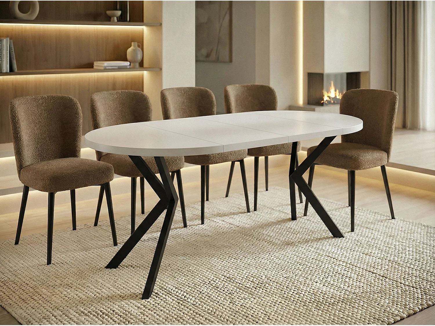 Runder Ausziehbarer Esstisch - Loft Style Tisch mit Metallbeinen - 120 bis 200 cm - Industrieller Tisch für Wohnzimmer - Spacesaver - Weiß - 120 cm