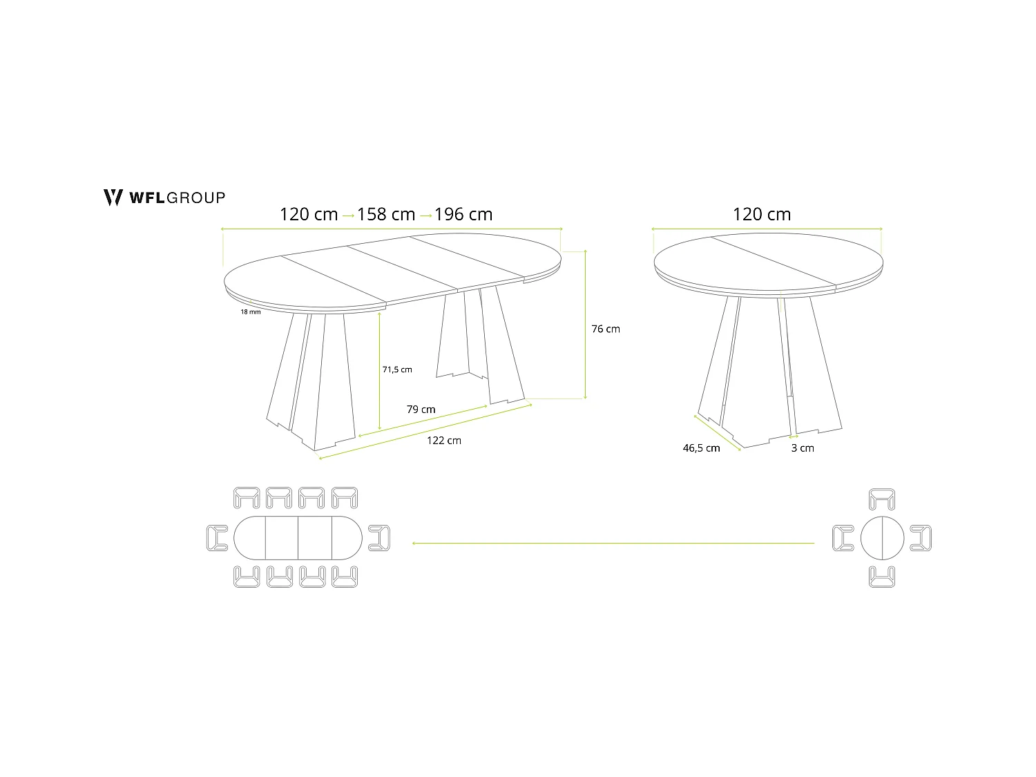 Runder Ausziehbarer Esstisch mit Schwarzem Metallgestell - Moderner Industrieller Tisch für Esszimmer oder Küche - 100 cm bis 180 cm - Made in EU - Grauer Beton