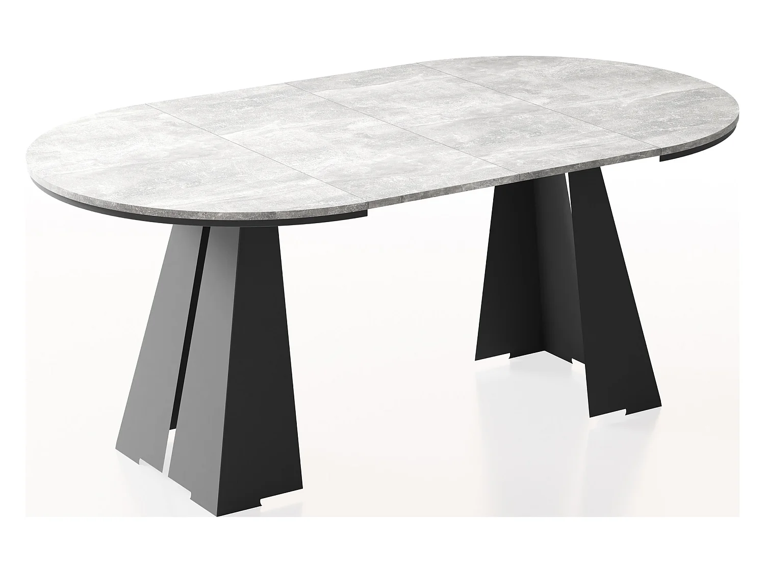 Runder Ausziehbarer Esstisch mit Schwarzem Metallgestell - Moderner Industrieller Tisch für Esszimmer oder Küche - 100 cm bis 180 cm - Made in EU - Grauer Beton