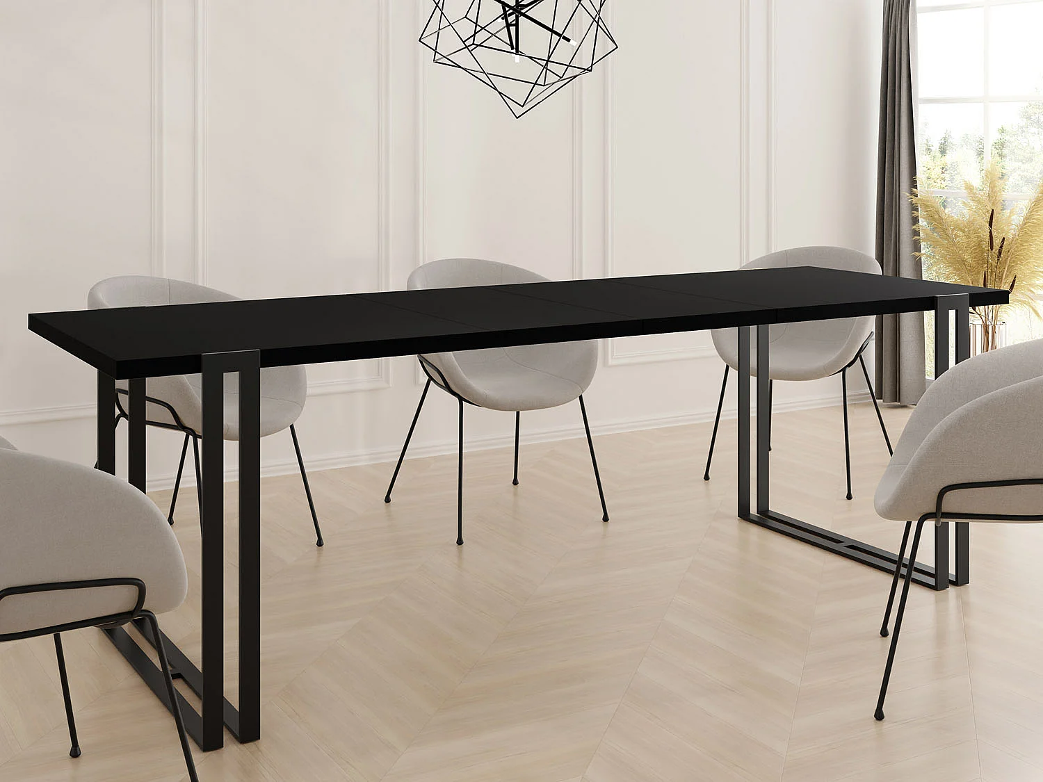 Ausziehbarer Esstisch - Großer Tisch im Loft-Stil mit Schwarze Metallbeinen 140 bis 240 cm - Industrietisch für das Wohnzimmer - Schwarz - 140 x 80 cm