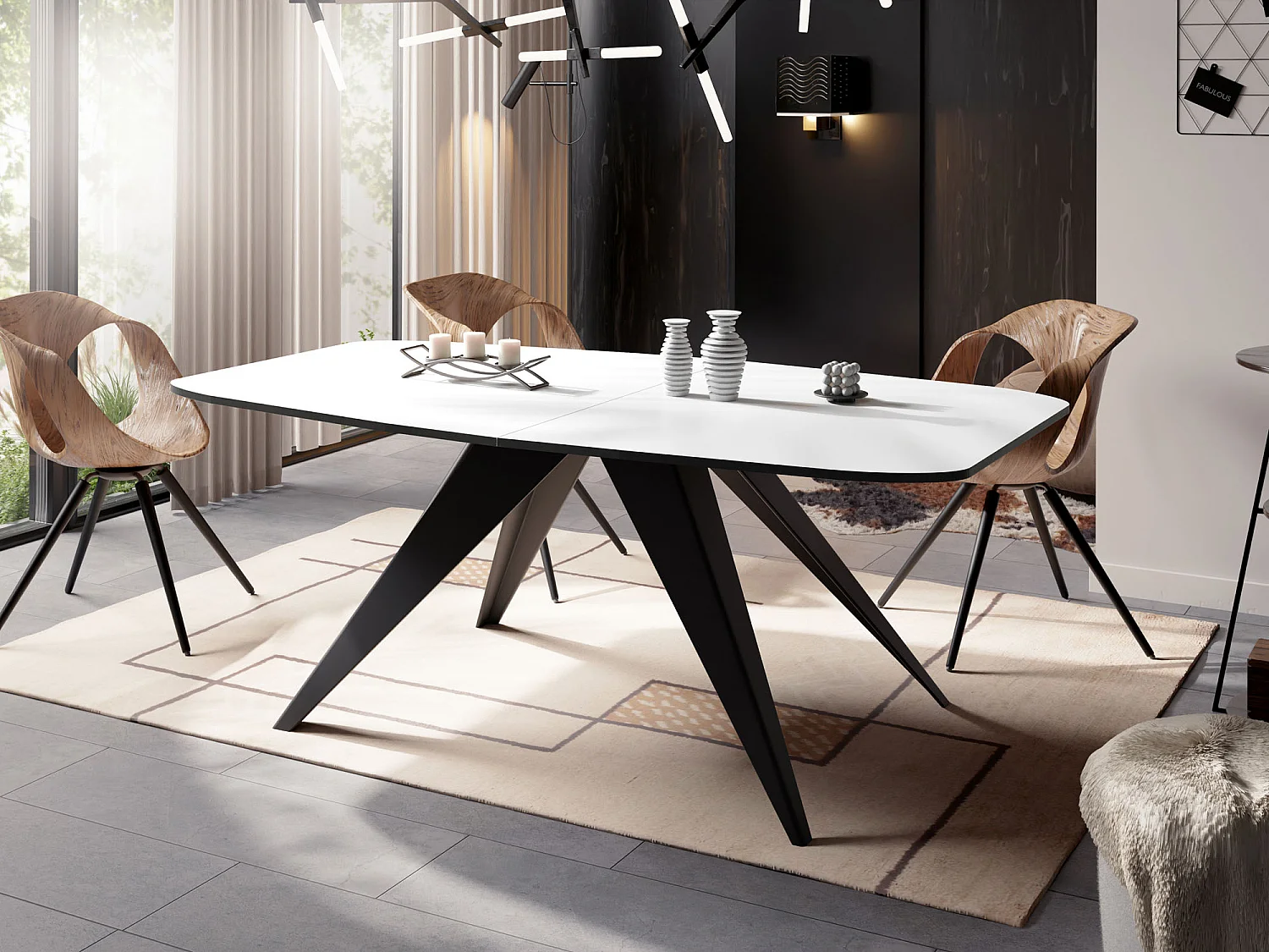 Table à Manger Extensible Style Loft - Table Industrielle avec Pieds Métalliques Noirs - Design Moderne pour Salon - 160 cm extensible à 200 cm - Blanc