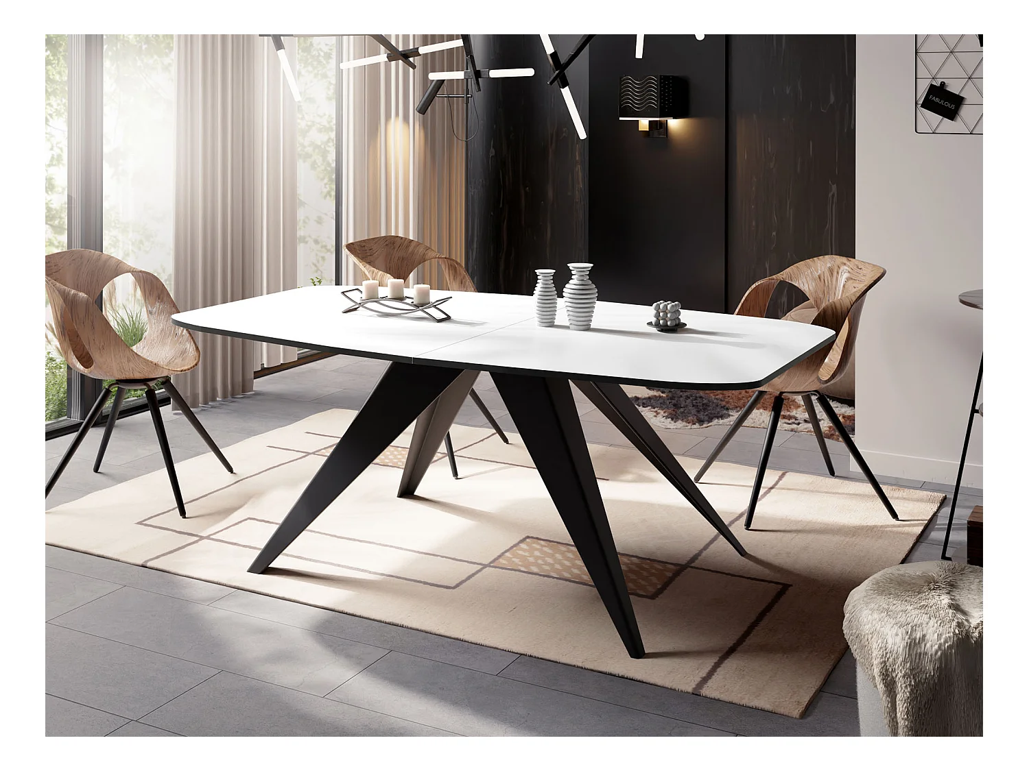 Ausziehbarer Esstisch im Loft-Stil - Industrieller Tisch mit Schwarzen Metallbeinen - Modernes Design für Wohnzimmer - 160 cm Ausziehbar auf 200 cm - Weiß