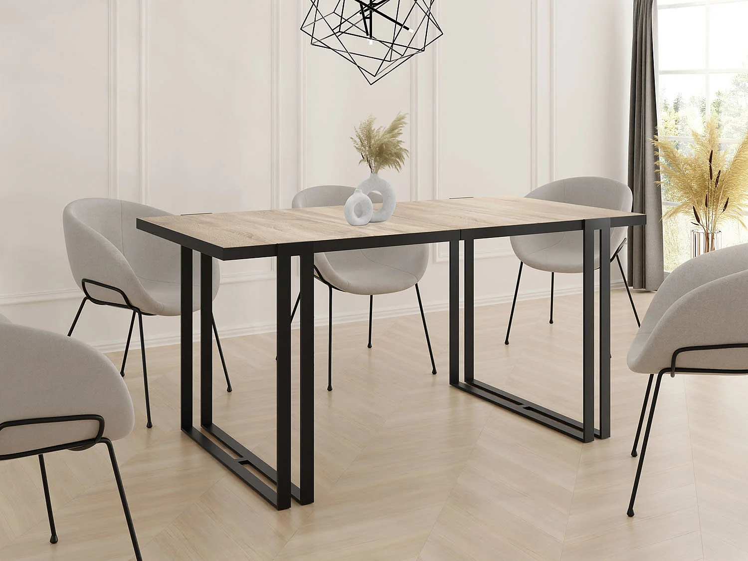 Table à Manger Extensible - Table Style Loft en Métal - Table Style Industriel Pour le Salon - Gain de Place - 160 / 260 cm - Chêne Sonoma - 160 x 80 cm