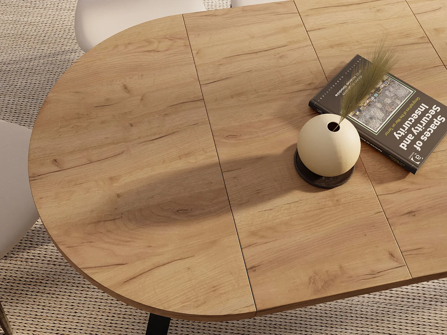 Table à Manger Extensible Ronde - Table Style Loft Avec Pieds Noirs en Métal - 100 à 176 cm - Table Ronde Style Industriel Pour le Salon - Chêne Craft - 100 cm