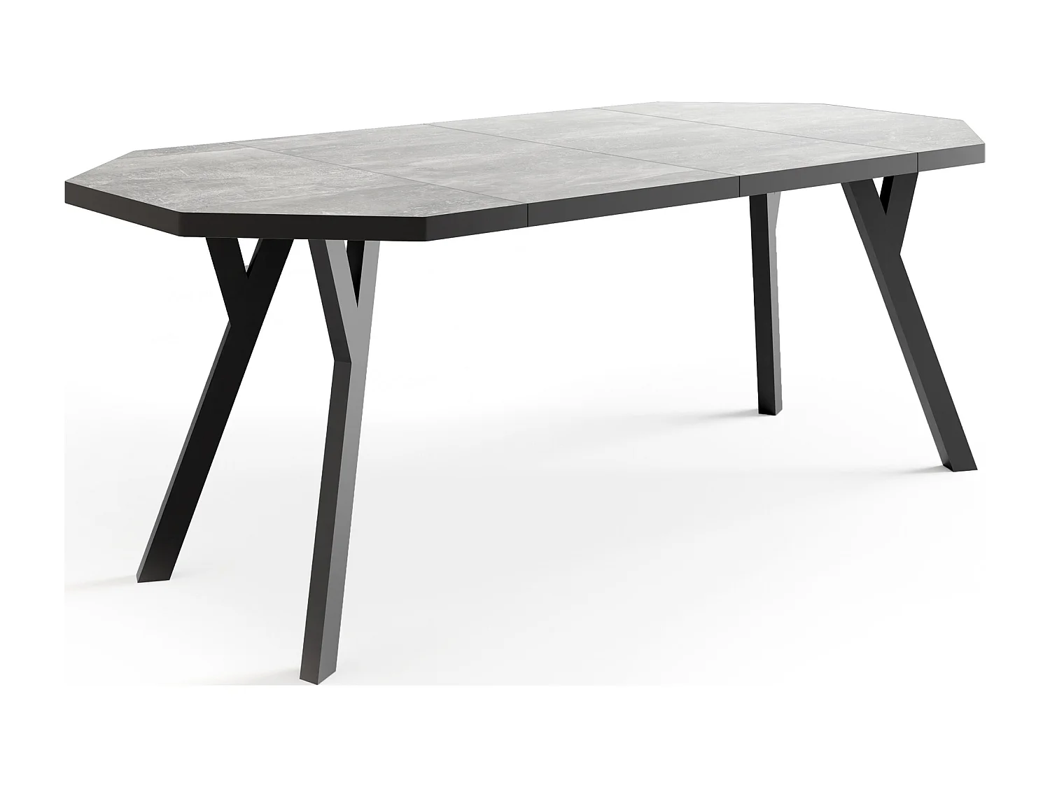 Table à Manger Extensible Moderne avec Pieds Noirs - Plateau en Panneau Stratifié, Style Loft - Atelier Gris - 100/200