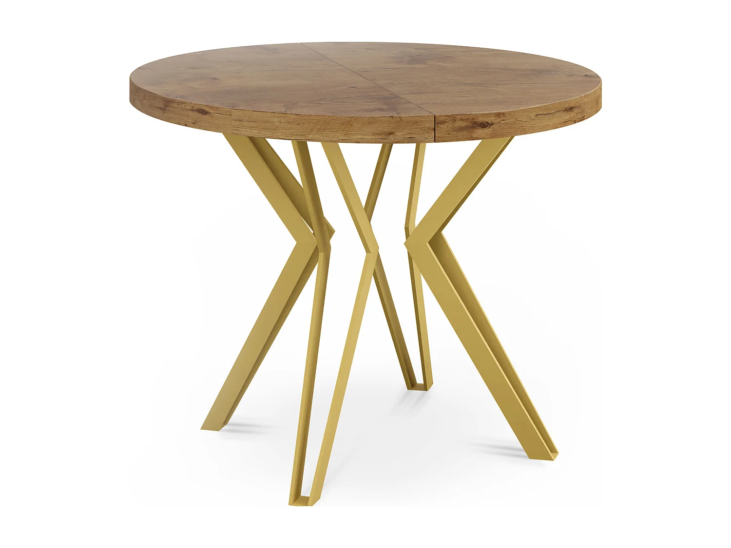 Runder Tisch für das Esszimmer - 100 oder 120 cm Durchmesser - Ausziehbarer Tisch mit Pulverbeschichteten Goldenen Metallbeinen - 100 cm - Lancelot Eiche