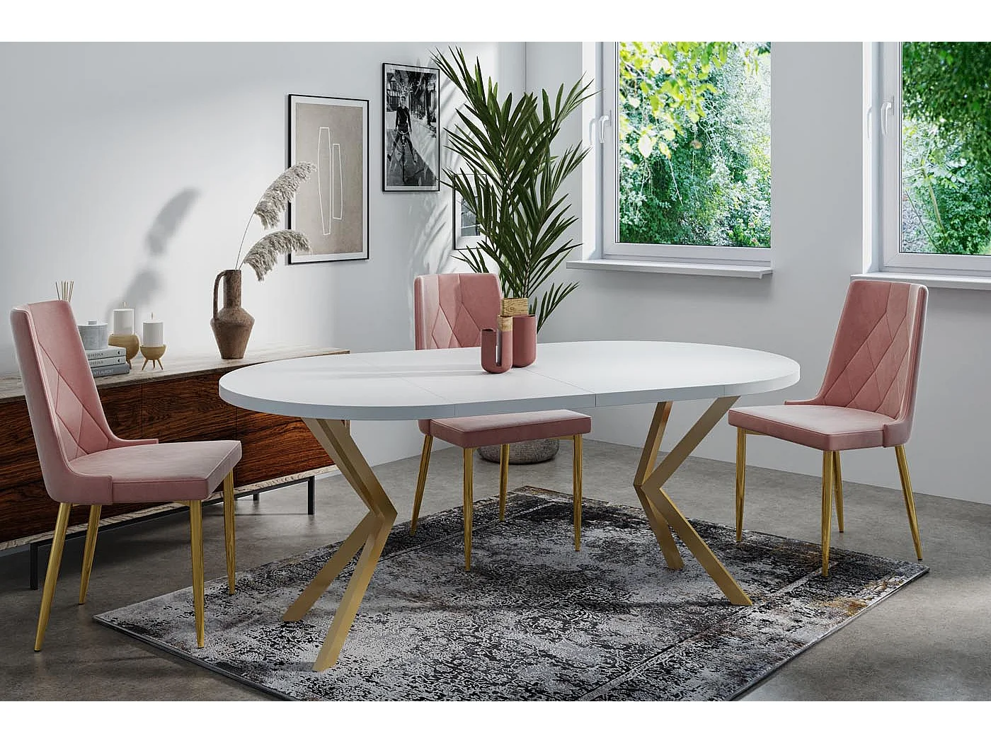 Runder Ausziehbarer Esstisch - Loft Style Tisch mit Goldenen Metallbeinen - 100 bis 180 cm - Industrieller Tisch für Wohnzimmer - Kompakt - 100 cm - Marmor Weiß