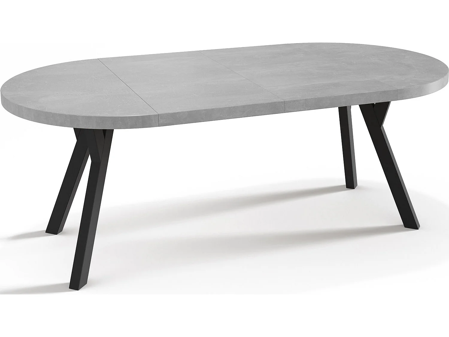 Designer Runder Ausziehbarer Esstisch - Loft-Stil, Platzsparend - Schwarze Beine - 100 bis 200cm - für 5-10 Personen - Hergestellt in EU - Beton Grau - 200 cm