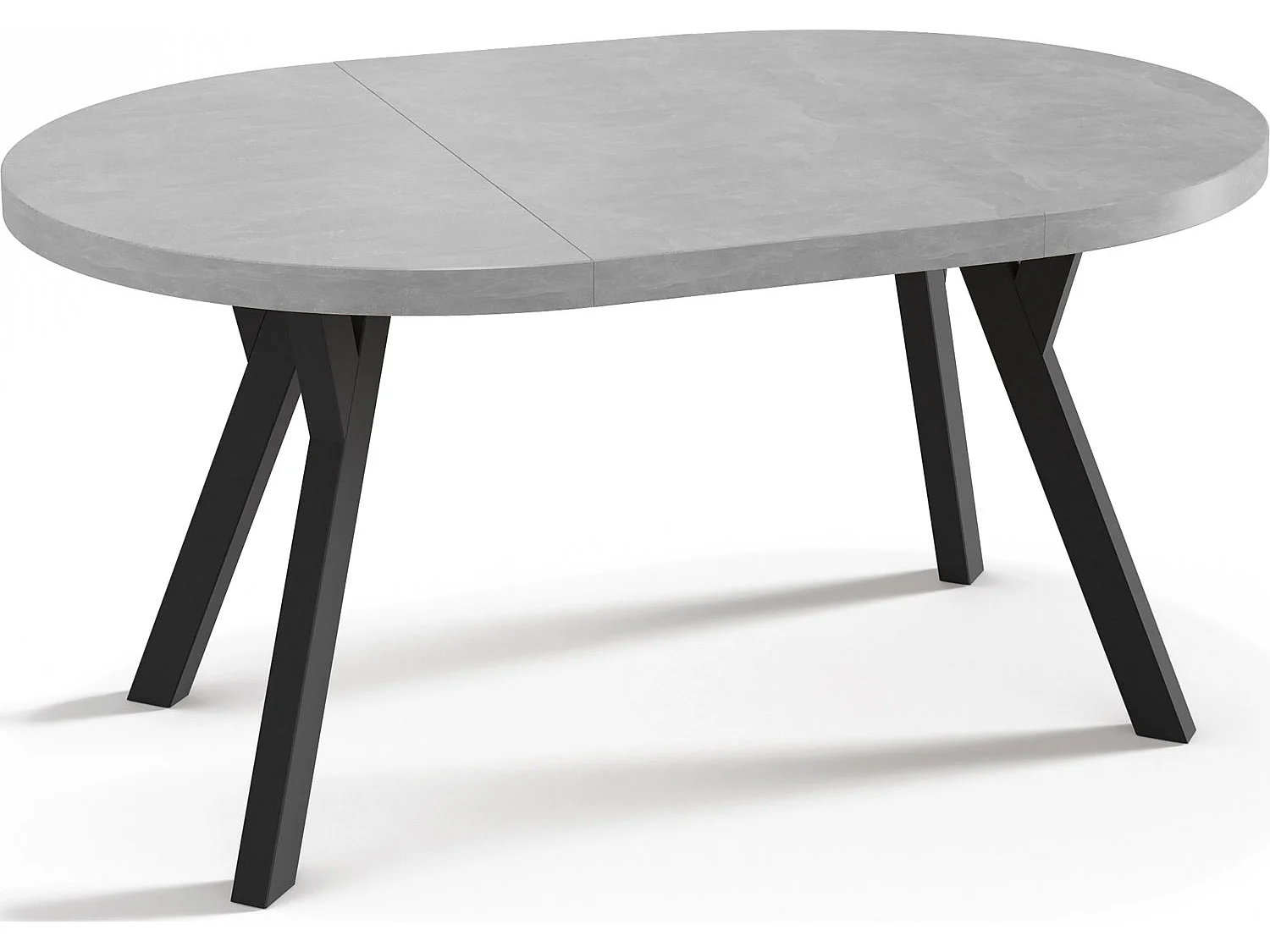 Designer Runder Ausziehbarer Esstisch - Loft-Stil, Platzsparend - Schwarze Beine - 100 bis 200cm - für 5-10 Personen - Hergestellt in EU - Beton Grau - 200 cm