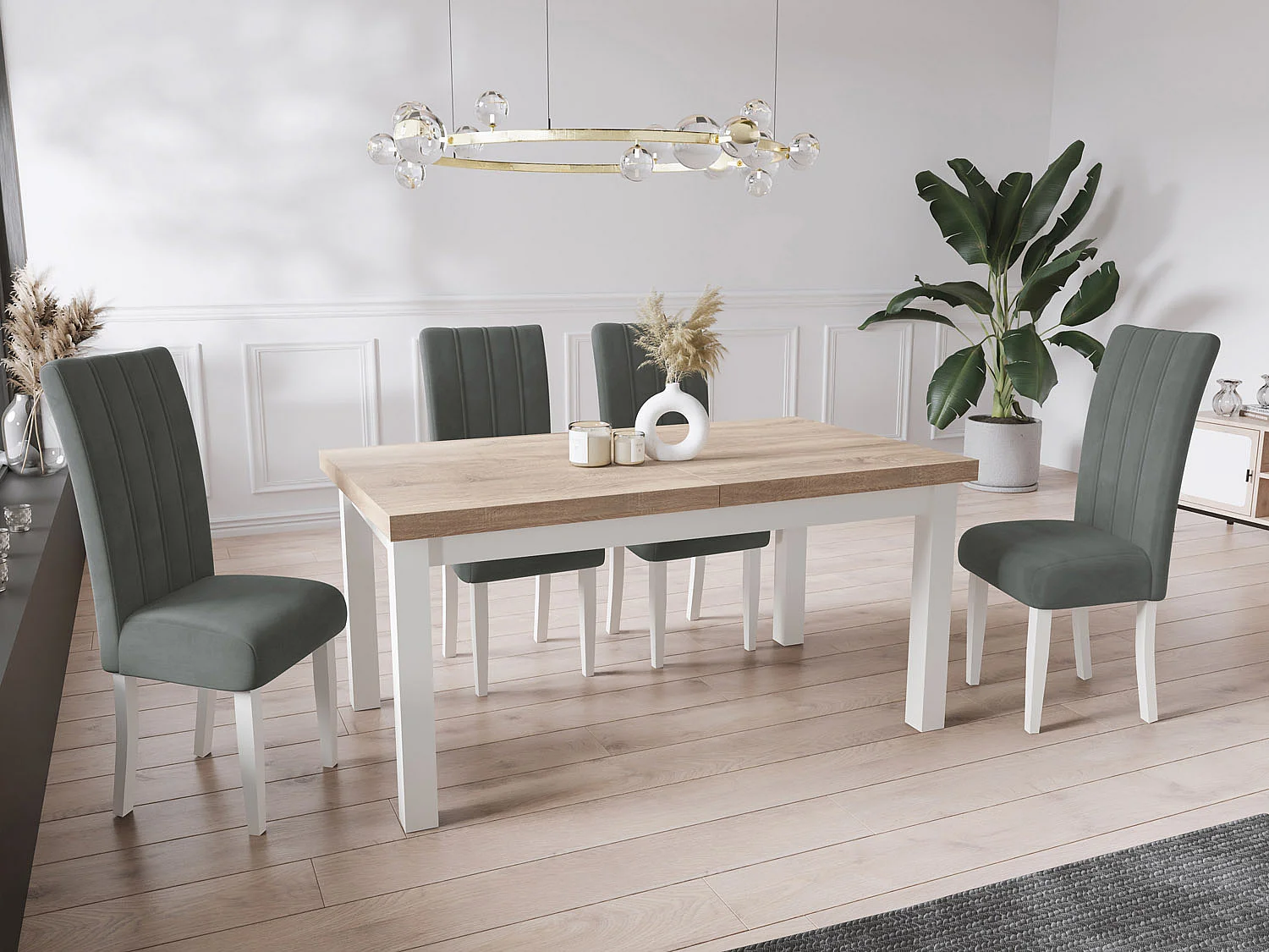 Moderner Rechteckiger Ausziehbarer Esstisch - Platzsparend - Weißen Holzbeine - 140 bis 180 cm - Hergestellt in EU - 140 x 80 cm - Sonoma Eiche