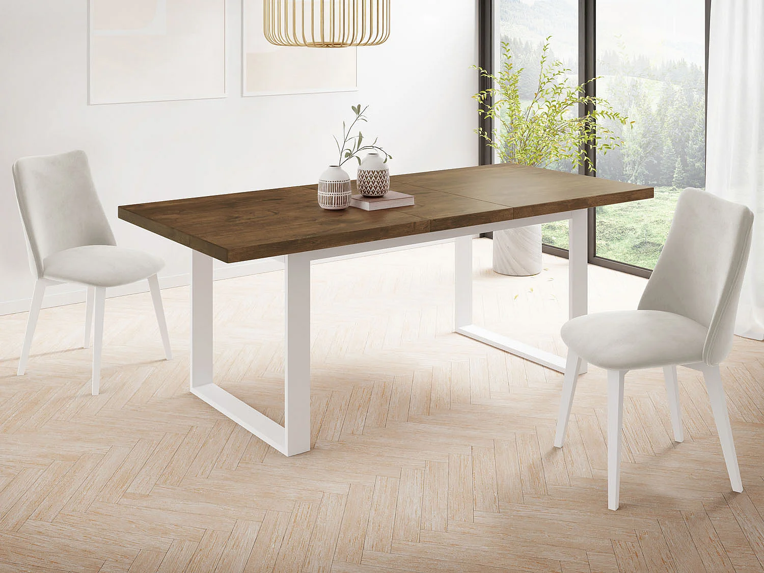 Table à Manger Rectangulaire Pour Salon - Table à Manger Style Loft Industriel Avec Pieds En Métal Blanc - Fabriqué en UE - 160 x 80 cm - Chêne Lefkas