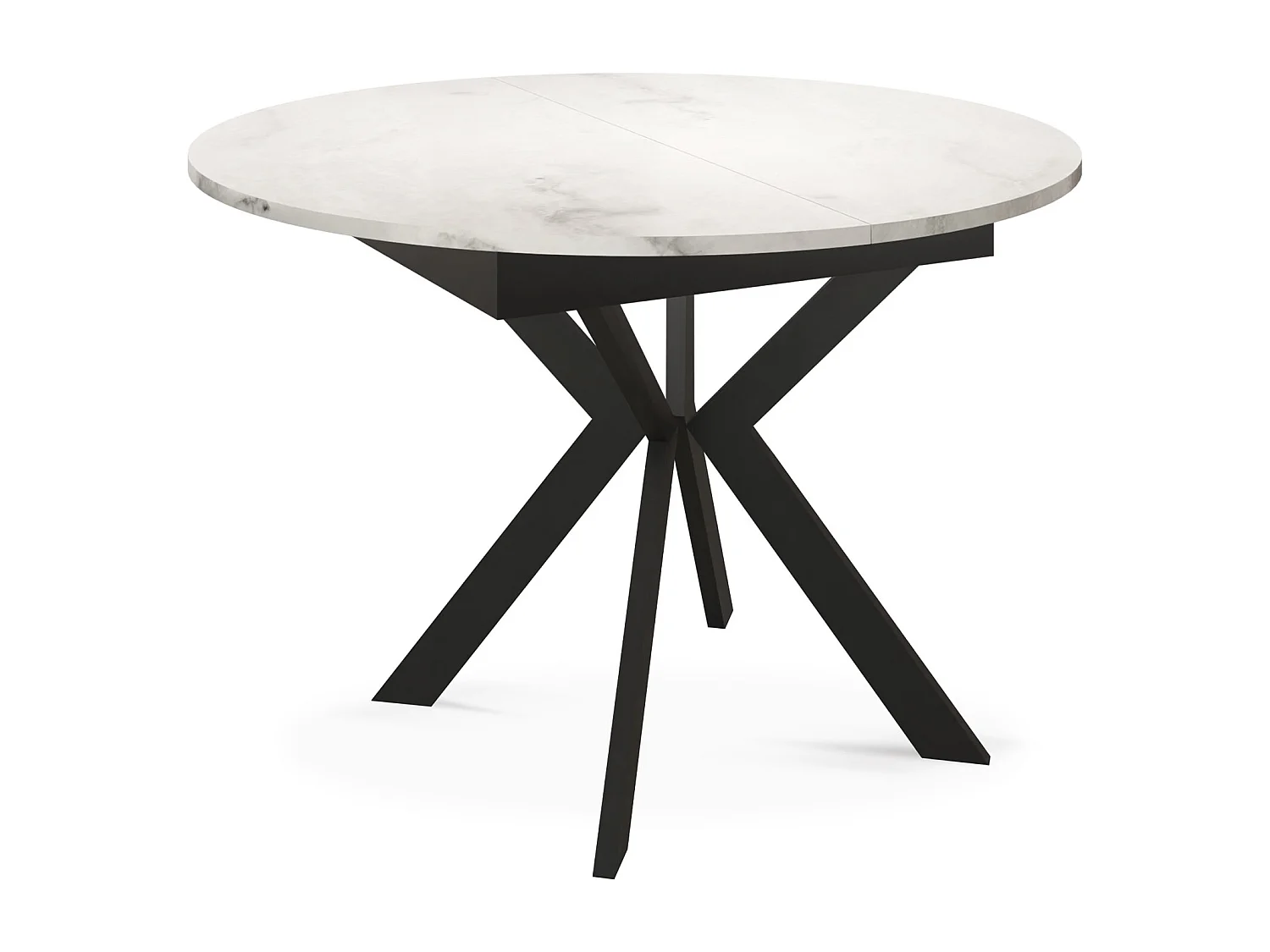 Runder Ausziehbarer Esstisch mit Schwarzen Metallbeinen - Aufbewahrung der Erweiterungsplatte im Inneren - Industrieller Tisch für Wohnzimmer 100 cm - Marmor Weiß