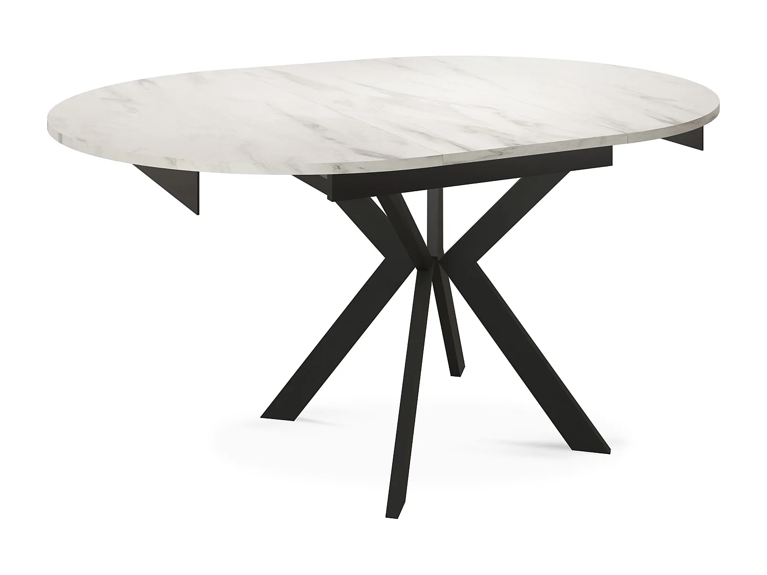 Runder Ausziehbarer Esstisch mit Schwarzen Metallbeinen - Aufbewahrung der Erweiterungsplatte im Inneren - Industrieller Tisch für Wohnzimmer 100 cm - Marmor Weiß