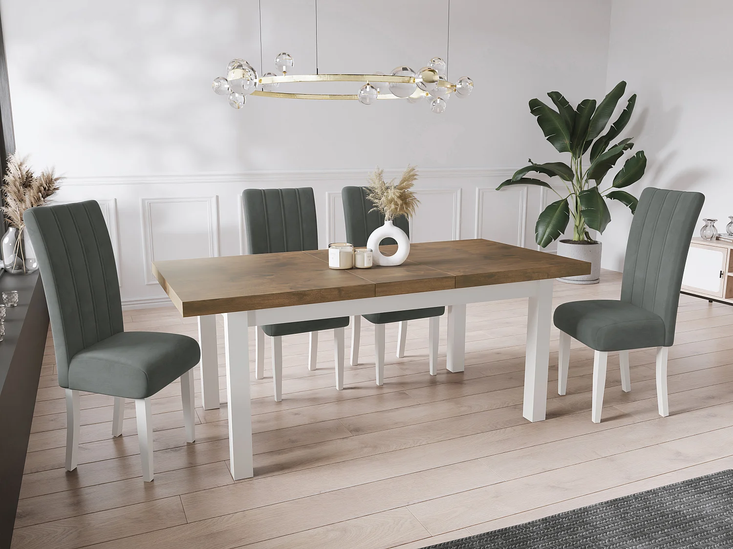 Table à Manger Extensible Rectangulaire Moderne - Gain de Place - Pieds en Bois Blanc - Fabriqué en UE - 200 x 100 cm - Chêne Lefkas