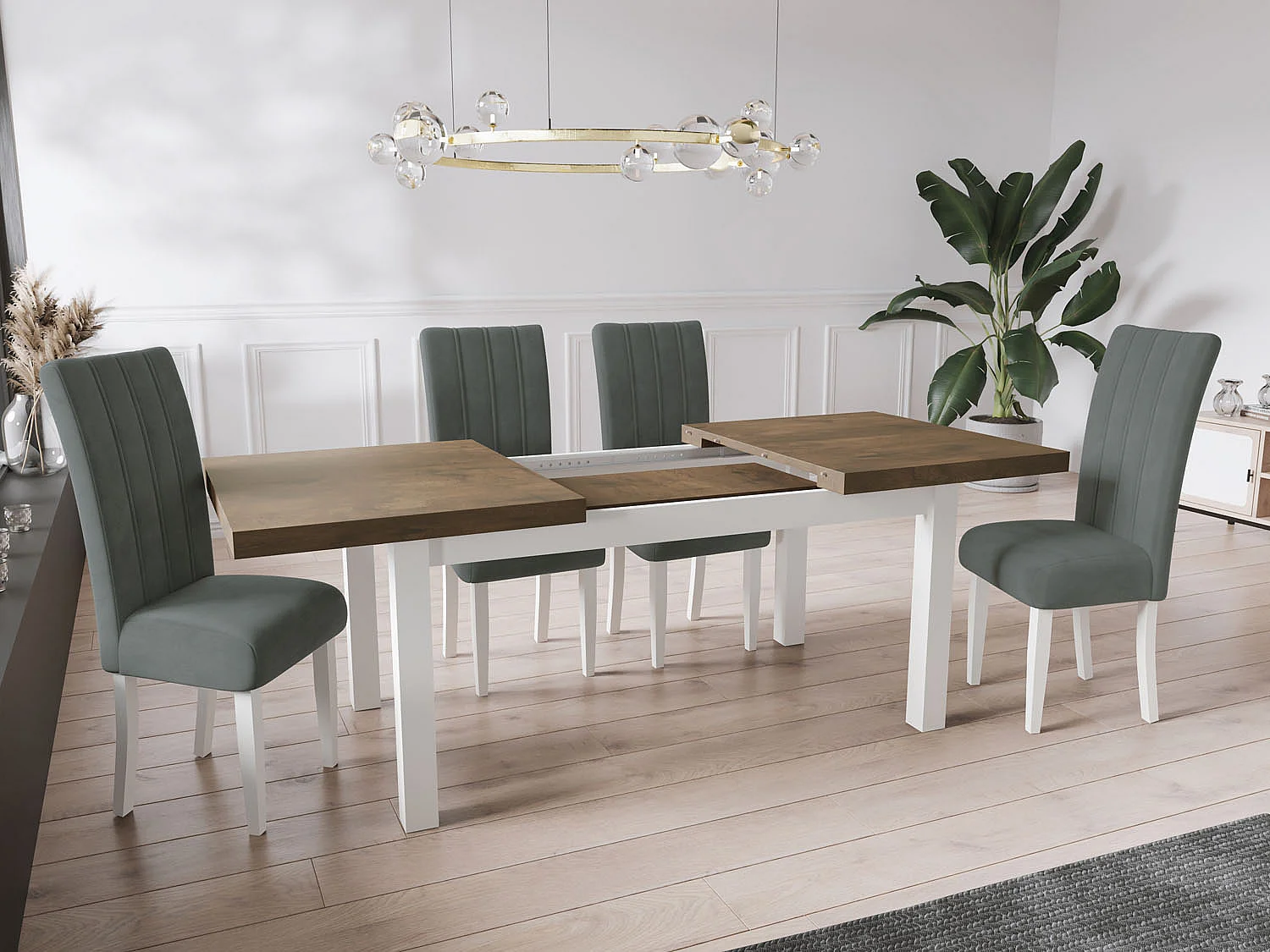 Table à Manger Extensible Rectangulaire Moderne - Gain de Place - Pieds en Bois Blanc - Fabriqué en UE - 200 x 100 cm - Chêne Lefkas