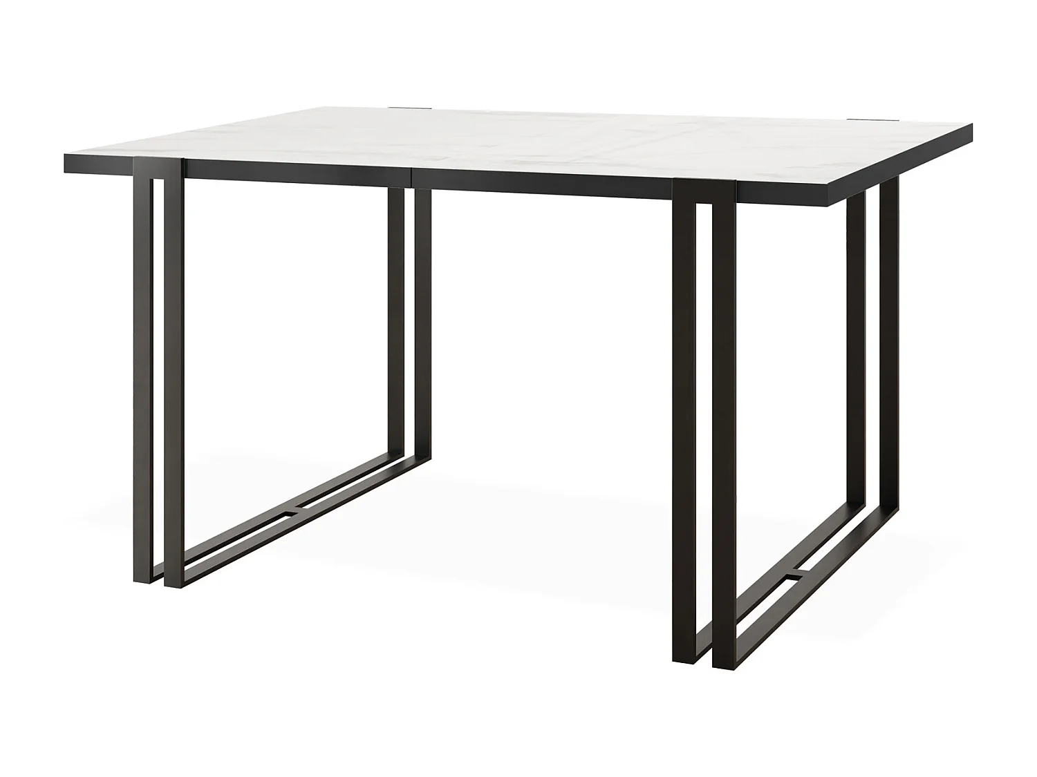Ausziehbarer Esstisch mit Tischrand Schwarzes Dekor - Großer Tisch im Loft-Stil mit Schwarzen Metallbeinen 160 bis 260 cm - 160 x 90 cm - Marmor Weiß
