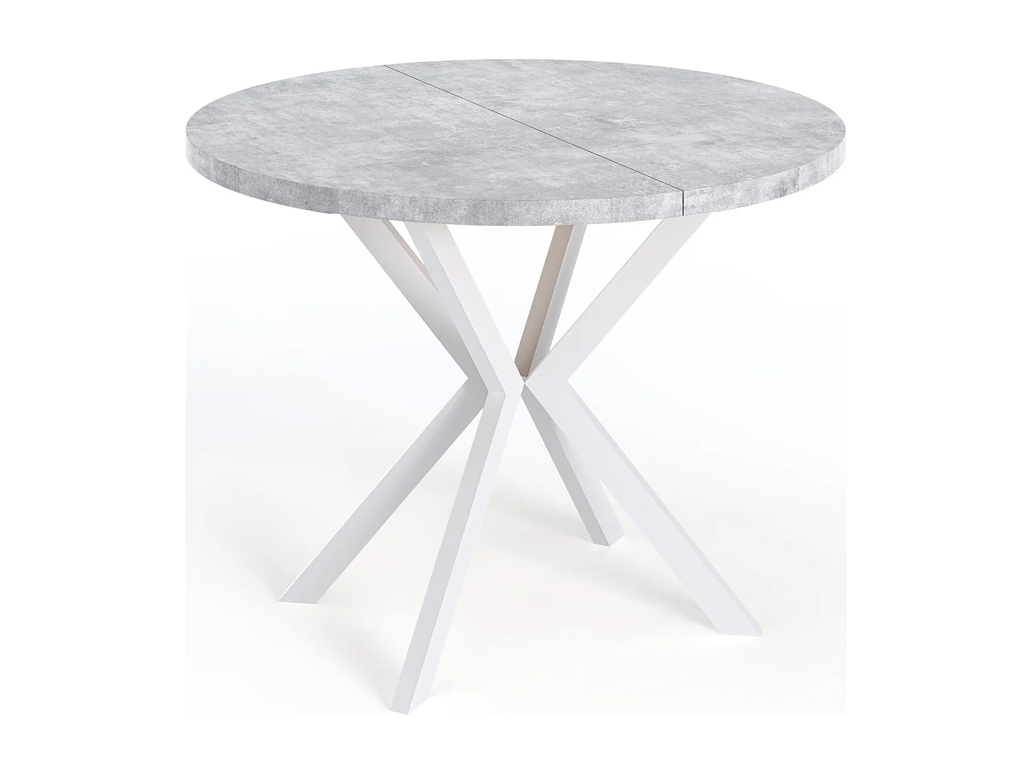 Runder Ausziehbarer Esstisch für 6-10 Personen - Loft Style Tisch mit Weiß Metallbeinen - 90 bis 120 cm - Industrieller Tisch für Wohnzimmer - Cemento Grau - 100 cm