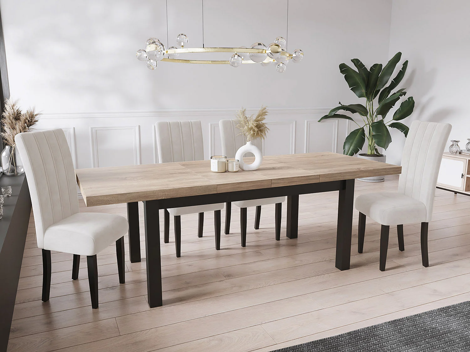 Moderner Rechteckiger Ausziehbarer Esstisch - Platzsparend - Schwarze Holzbeine - 200 bis 300 cm - Hergestellt in EU - 200 x 100 cm - Sonoma Eiche