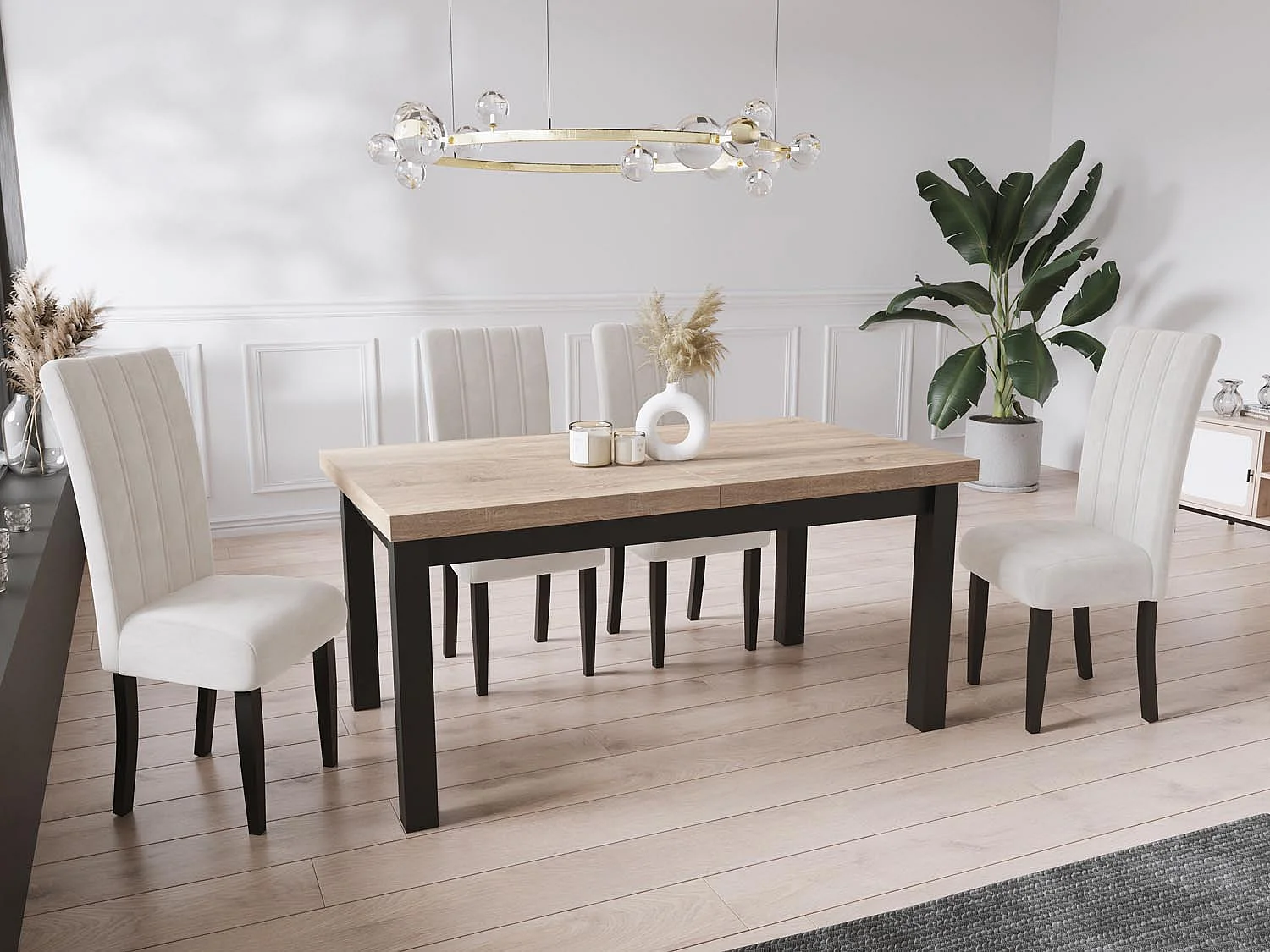 Table à Manger Extensible Rectangulaire Moderne - Gain de Place - Pieds en Bois Noir - Fabriqué en UE - 200 x 100 cm - Chêne Sonoma