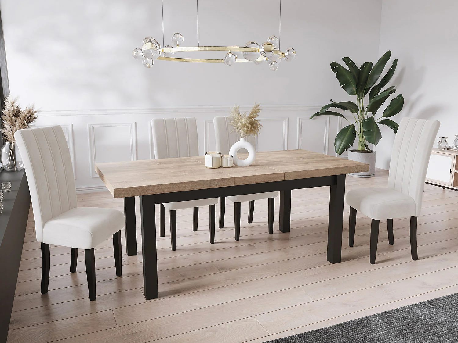 Table à Manger Extensible Rectangulaire Moderne - Gain de Place - Pieds en Bois Noir - Fabriqué en UE - 200 x 100 cm - Chêne Sonoma