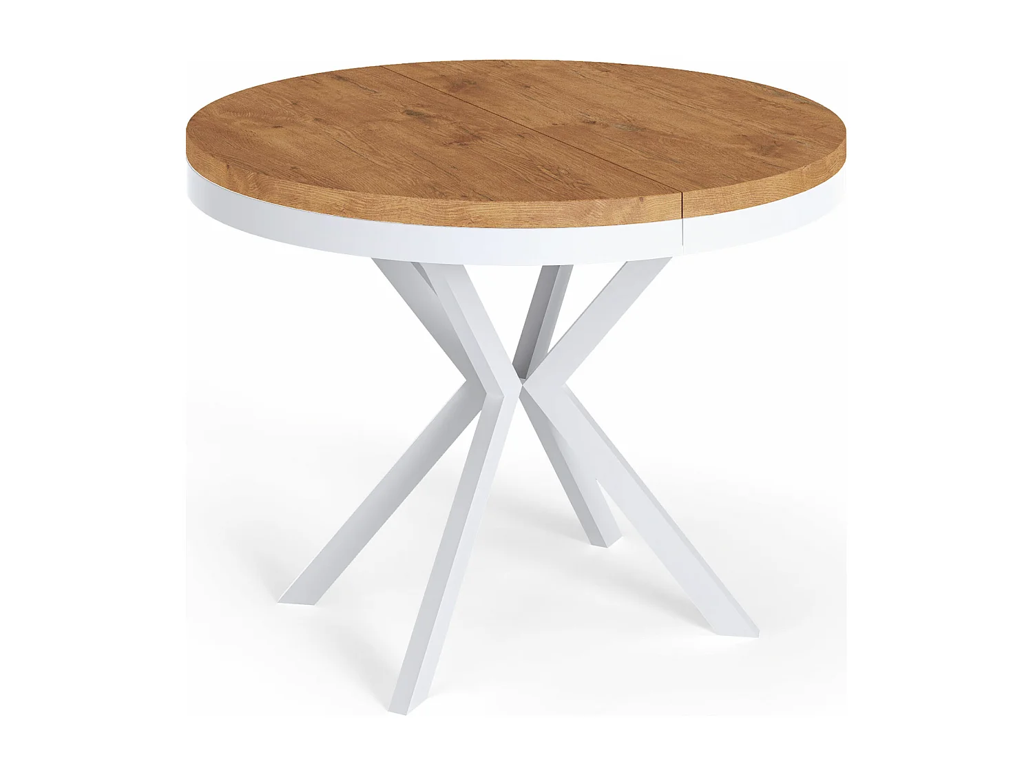 Runder Ausziehbarer Esstisch - Loft Style Tisch mit Weißen Metallbeinen - 90 bis 170 cm - Industrieller Tisch für Wohnzimmer - Kompakt - 90 cm - Lancelot Eiche