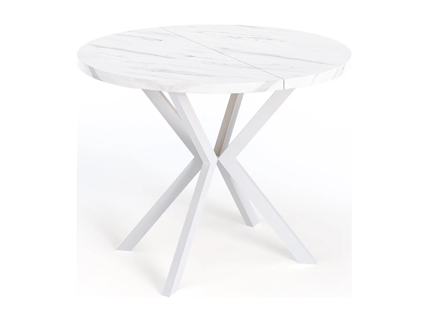 Table à Manger Extensible Ronde - Table Style Loft Avec Blanc Pieds en Métal - 100 à 180 cm - Table Ronde Style Industriel Pour le Salon - Marbre Blanc - 100 cm