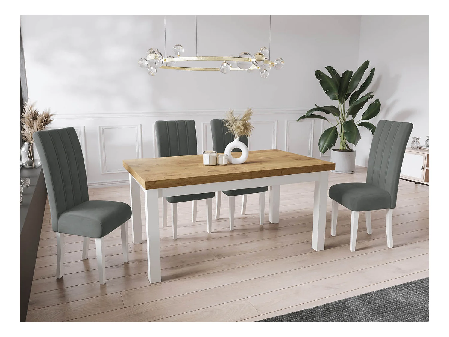 Table à Manger Extensible Rectangulaire Moderne - Gain de Place - Pieds en Bois Blanc - Fabriqué en UE - 160 x 90 cm - Chêne Lancelot
