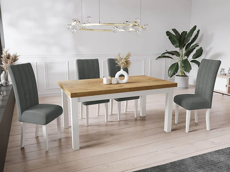 Moderner Rechteckiger Ausziehbarer Esstisch - Platzsparend - Weißen Holzbeine - 160 bis 210 cm - Hergestellt in EU - 160 x 90 cm - Lancelot Eiche