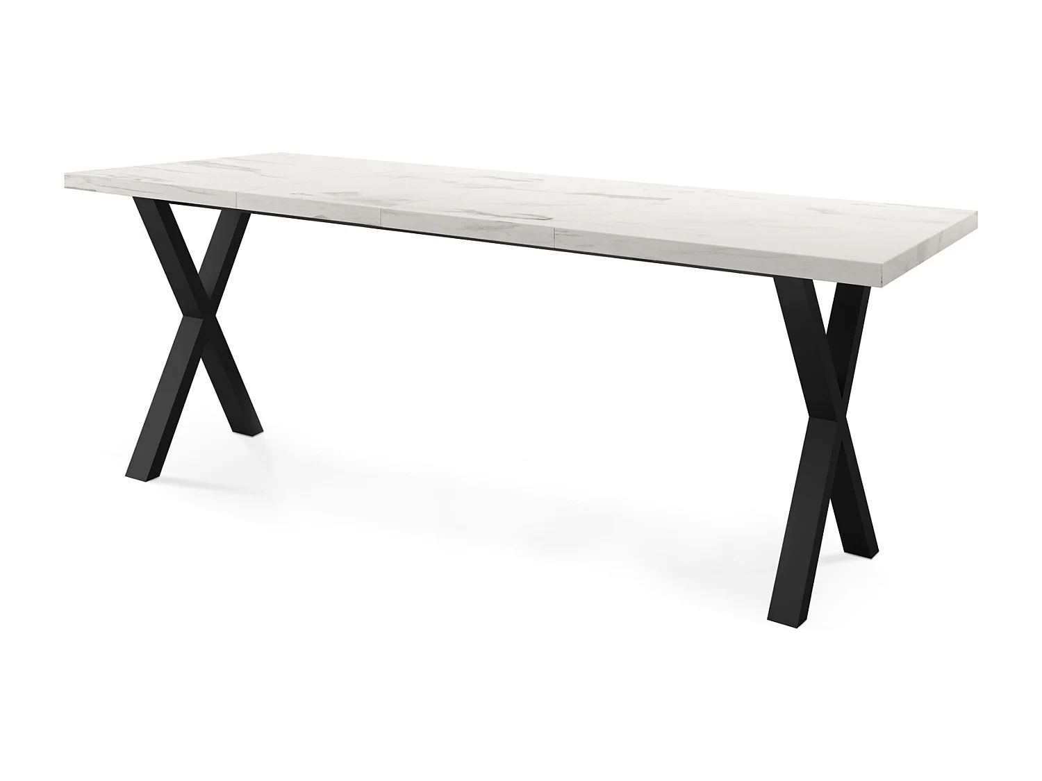 Table de Salle à Manger Rectangulaire Extensible - Grande Table de Style Moderne avec Pieds Métalliques Noirs - 140 à 240 cm - Compacte - Marbre Blanc