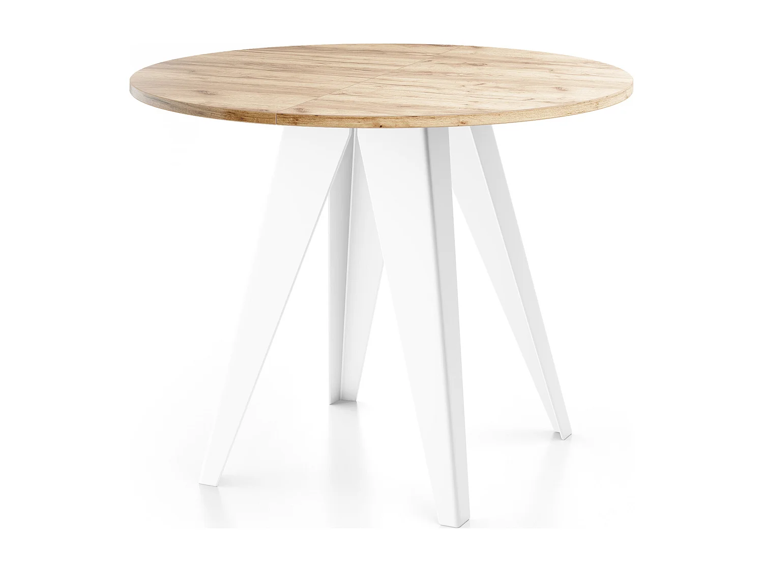 Table de salle à manger Ronde de style industriel - Moderne - Extensible de 100 cm à 140 cm - Pieds métalliques blancs - Compacte - Chêne Craft