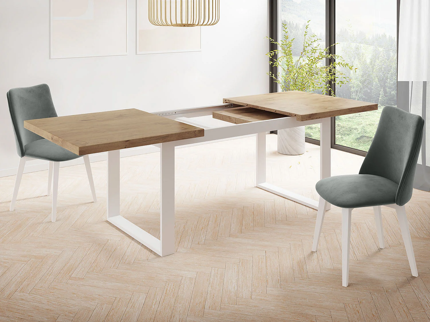 Rechteckiger Loft Esstisch Für Wohnzimmer - Loft Stil Esstisch Mit Weißen Metallfüßen - Ausziehbarer Esstisch von 140 cm bis 180 cm - Made in EU - Lancelot Eiche