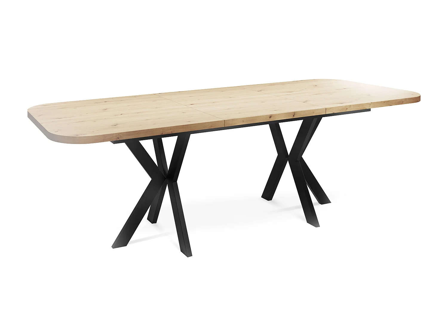 Ausziehbarer Esstisch im Modern-Stil - Rechteckiger Tisch mit Schwarzen Metallbeinen - Industrietisch mit Abgerundeten Ecken - 200 x 100 cm - Artisan Eiche