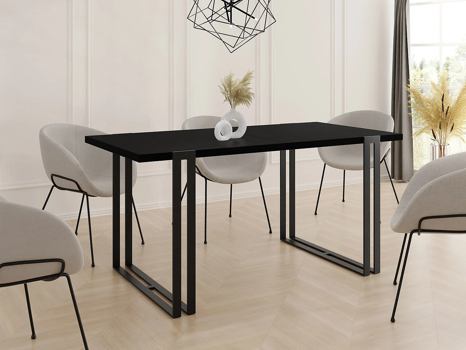 Ausziehbarer Esstisch - Großer Tisch im Loft-Stil mit Schwarze Metallbeinen 120 bis 220 cm - Industrietisch für das Wohnzimmer - Schwarz - 120 x 80 cm