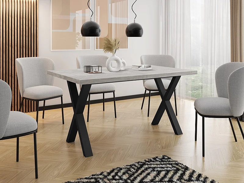 Rechteckiger Ausziehbarer Esstisch - Großer Modern-Stil Tisch mit schwarzen Metallbeinen 120 140 160 cm bis 220 240 260 cm - 140 x 80 cm - Beton Grau