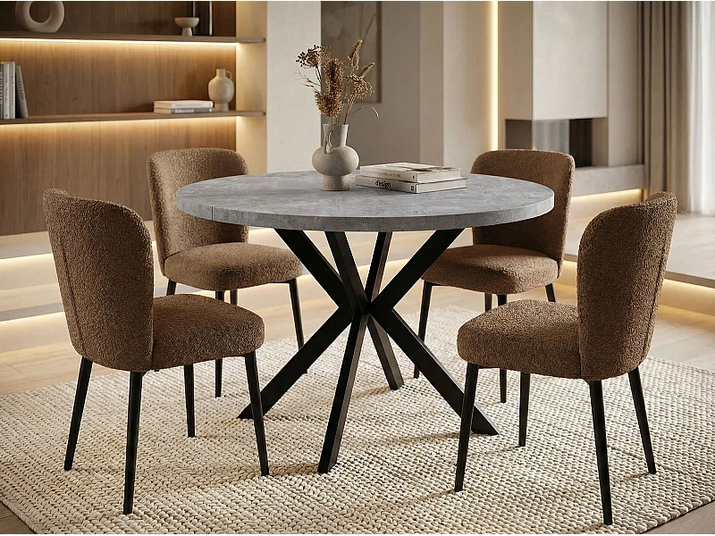 Table à Manger Extensible Ronde - Table Style Loft Avec Pieds Noirs en Métal - 120 à 200 cm - Table Ronde Style Industriel Pour le Salon - Gris - 120 cm