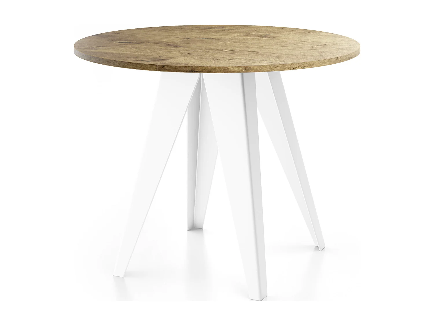 Table de salle à manger Ronde de style industriel - Moderne - Extensible de 90 cm à 130 cm - Pieds métalliques blancs - Compacte - Chêne Lancelot
