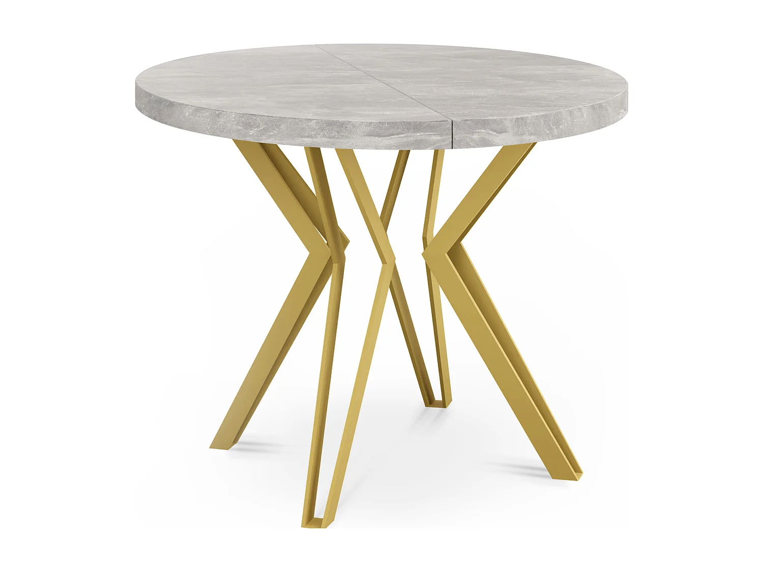 Table Ronde Salle à Manger - 120/196 cm de Diamètre - Table à Rallonges Avec Pieds en Métal Doré - Style Industriel - Compacte - Gris Béton