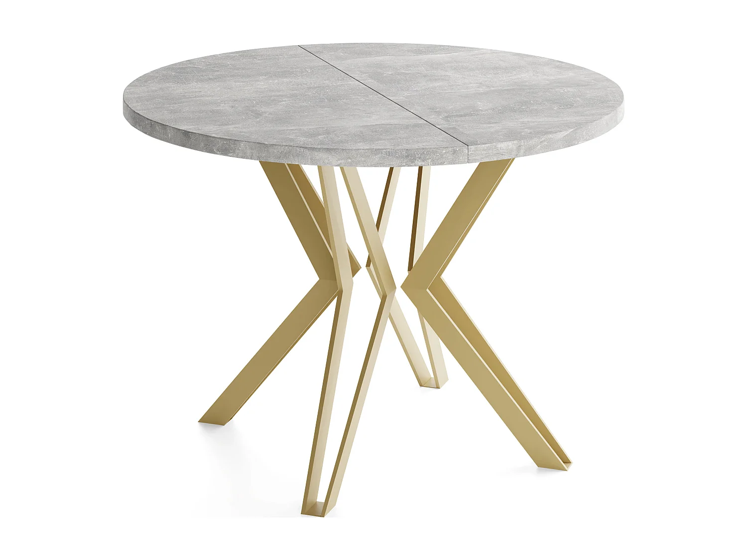 Runder Tisch für das Esszimmer - 100 oder 120 cm Durchmesser - Ausziehbarer Tisch mit Pulverbeschichteten Goldenen Metallbeinen - 120 cm - Beton Grau