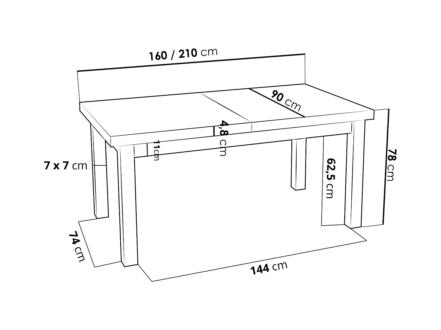 Moderner Rechteckiger Ausziehbarer Esstisch - Platzsparend - Schwarze Holzbeine - 160 bis 210 cm - Hergestellt in EU - 160 x 90 cm - Grau Beton