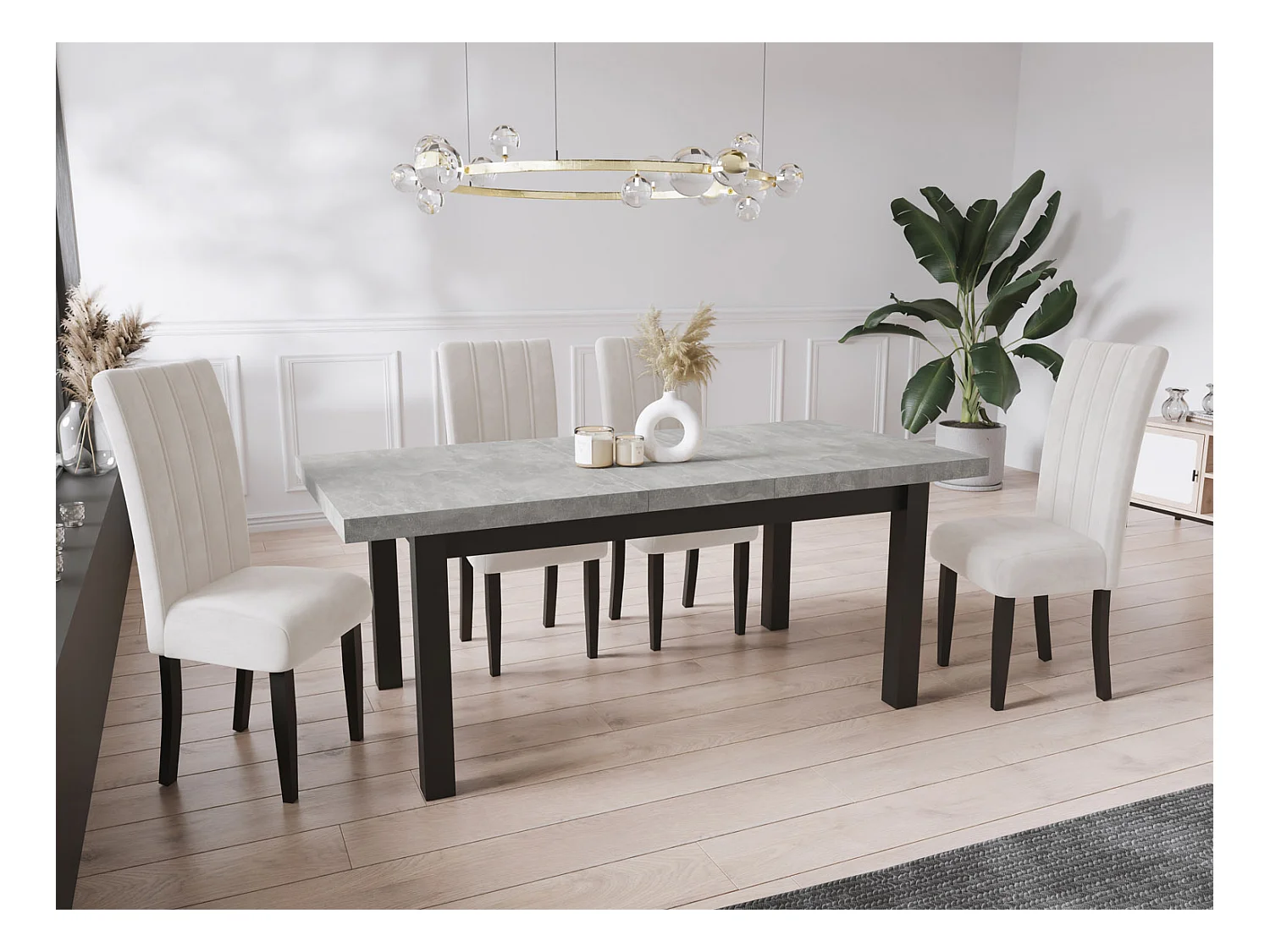 Moderner Rechteckiger Ausziehbarer Esstisch - Platzsparend - Schwarze Holzbeine - 160 bis 210 cm - Hergestellt in EU - 160 x 90 cm - Grau Beton